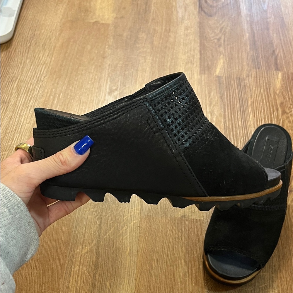 Sorel Black Suede Peep-Toe Mules - Picture 6 of 6